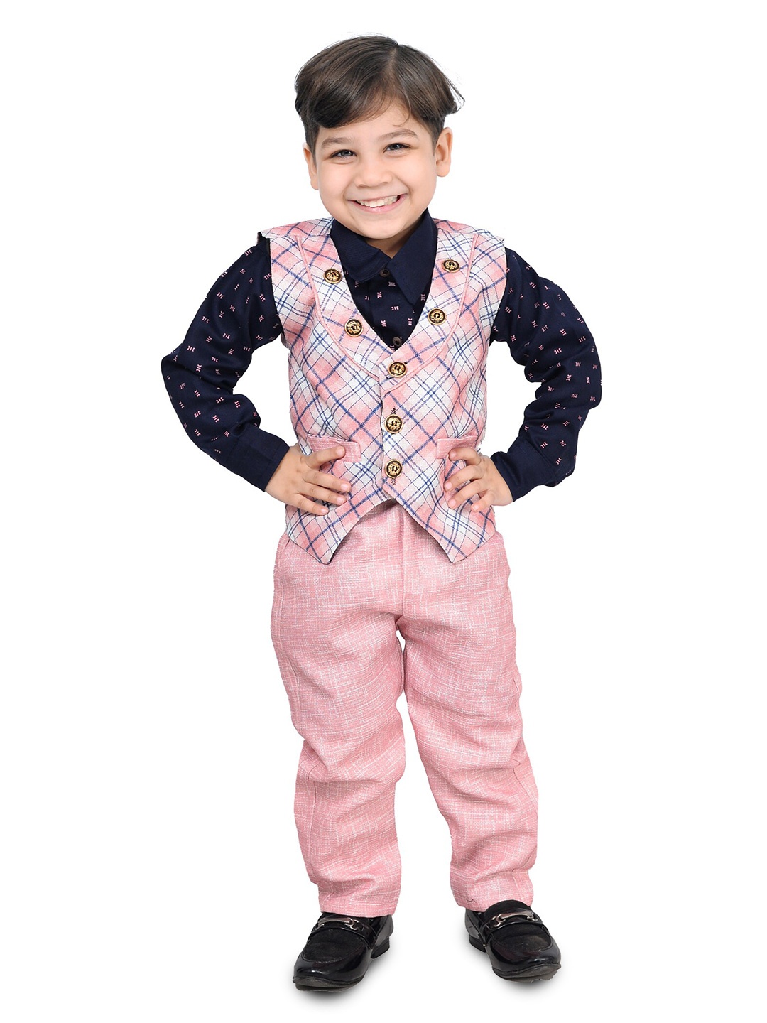 

BAESD Boys Cotton Silk Shirt & Trousers with Waistcoat, Pink