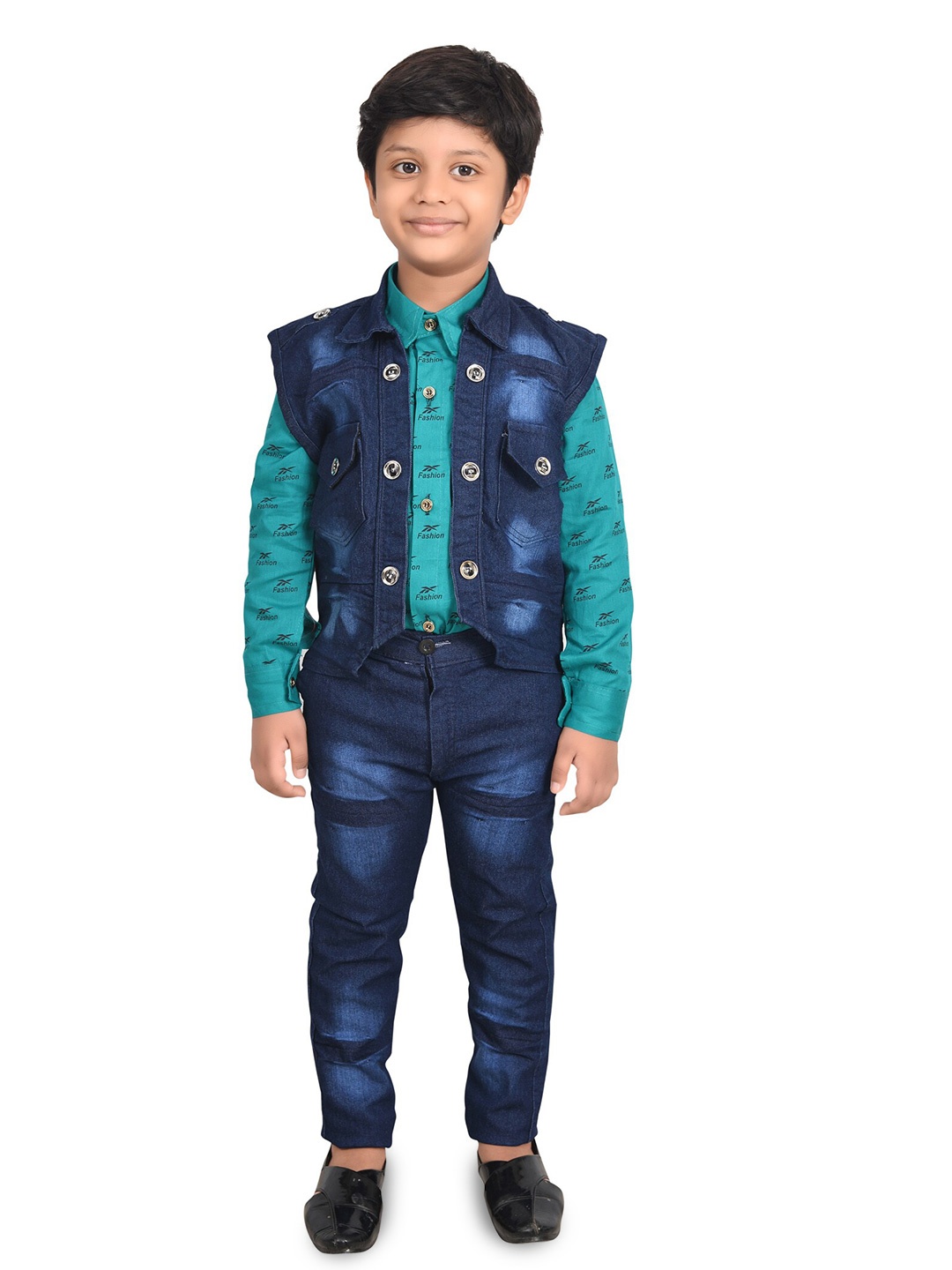 

BAESD Boys Printed Shirt with Trousers & Waistcoat, Blue