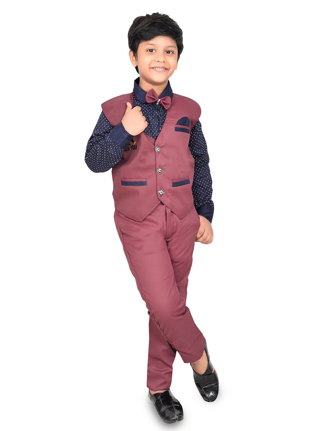 

BAESD Boys Printed Shirt with Trousers & Waistcoat, Mauve