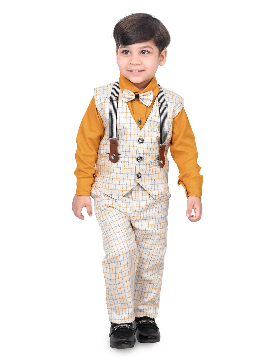 

BAESD Boys Checked Shirt with Trousers & Waistcoat, Yellow