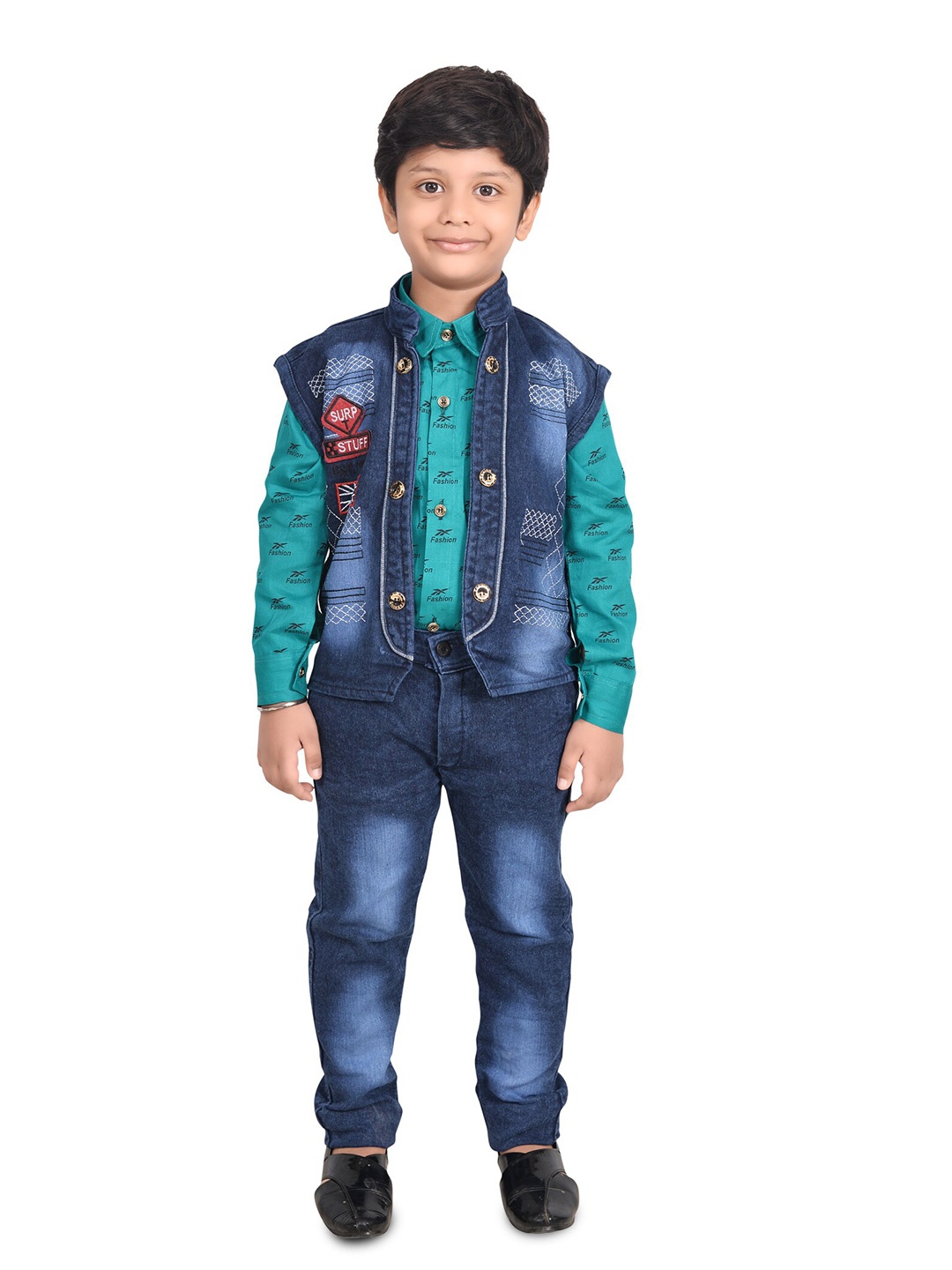 

BAESD Boys Printed Shirt with Trousers & Waistcoat, Blue