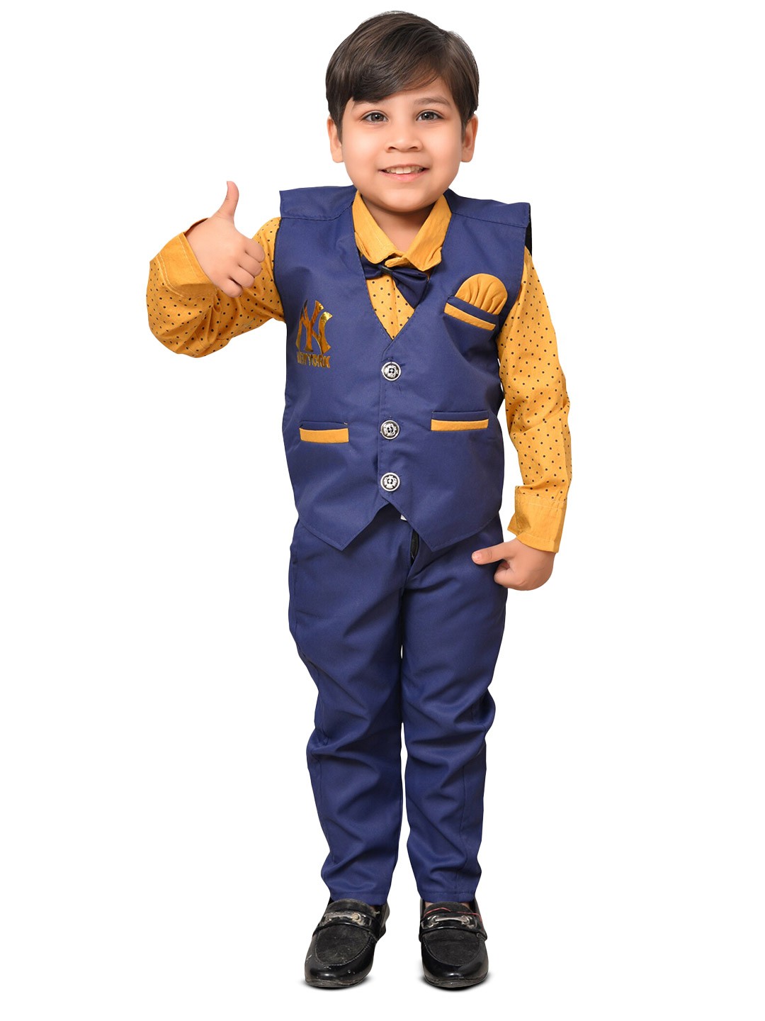 

BAESD Boys Printed Shirt With Trousers & Waistcoat, Navy blue