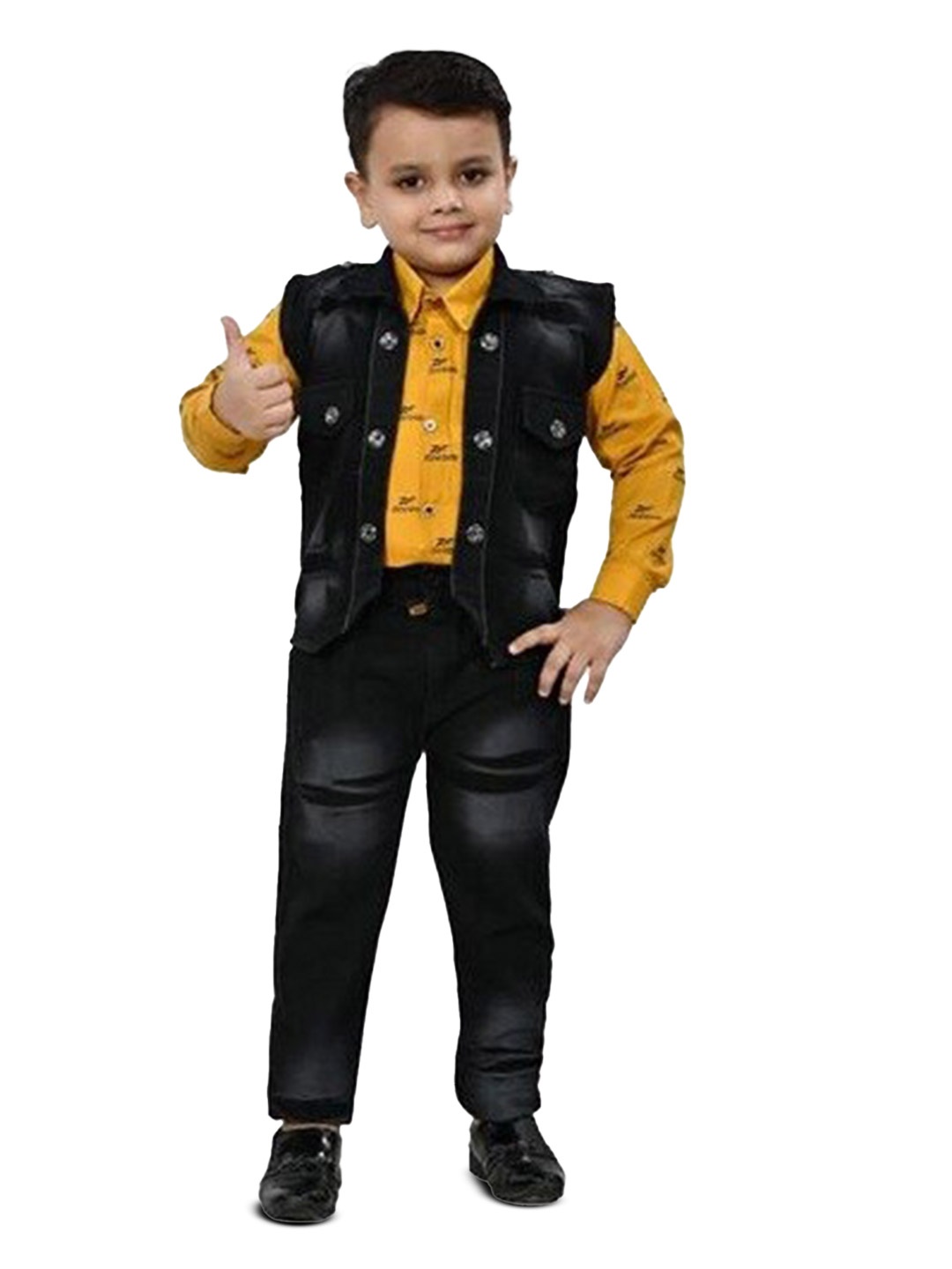 

BAESD Boys Printed Shirt with Trousers & Waistcoat, Yellow