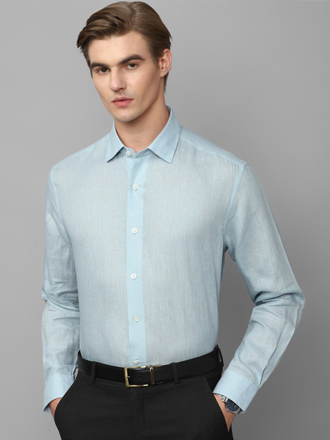 

Luxure by Louis Philippe Spread Collar Pure Linen Formal Shirt, Blue