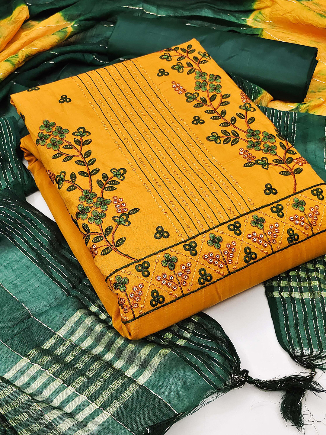 

KALINI Floral Embroidered Unstitched Dress Material, Yellow