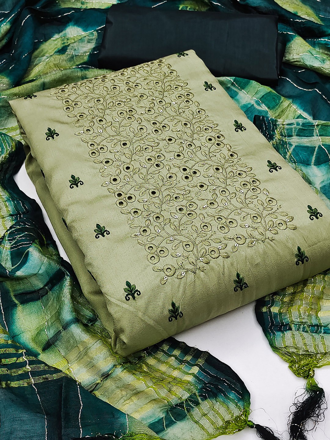 

KALINI Floral Embroidered Unstitched Dress Material, Sea green