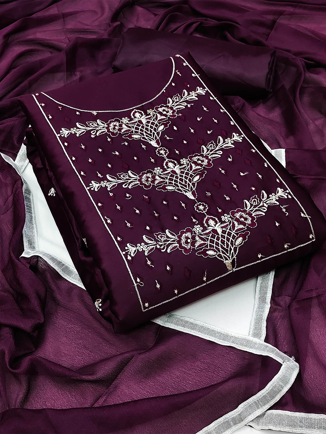 

KALINI Embroidered Unstitched Dress Material, Purple