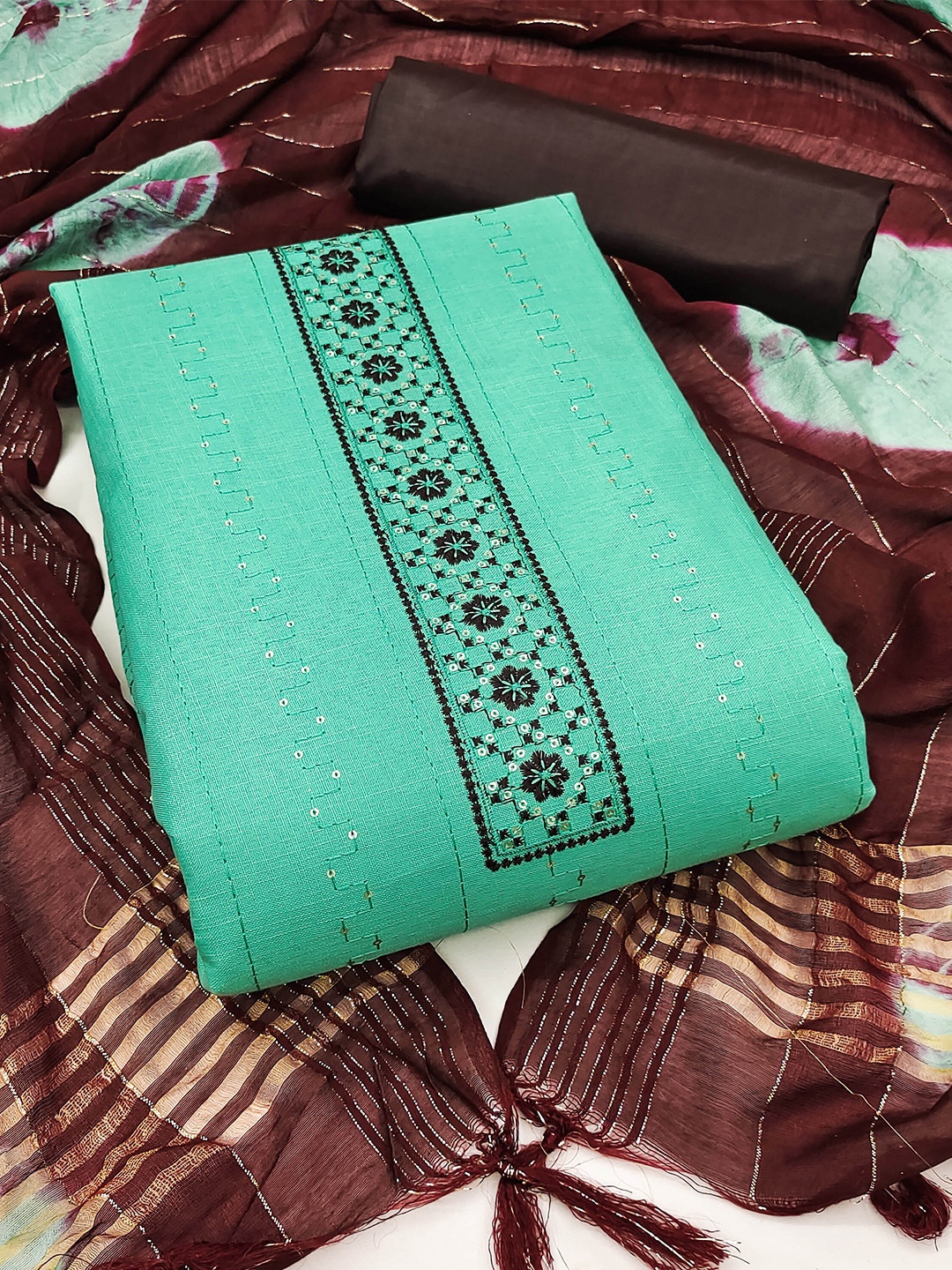 

KALINI Embroidered Unstitched Dress Material, Sea green