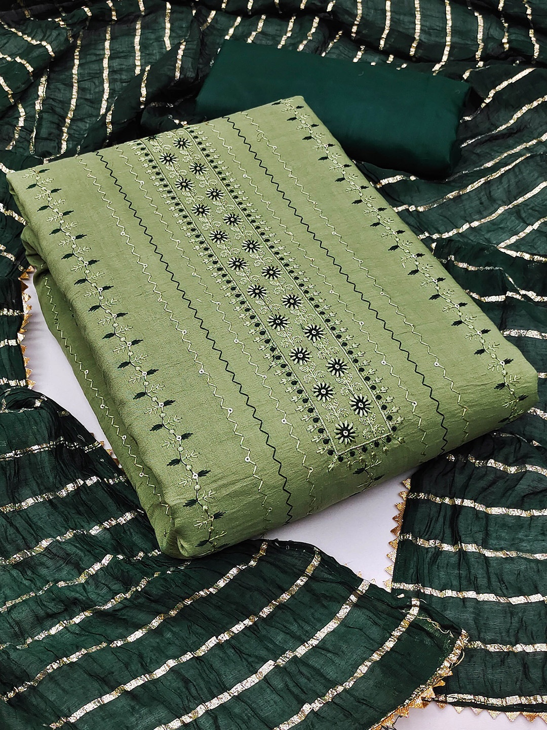 

KALINI Embroidered Unstitched Dress Material, Sea green
