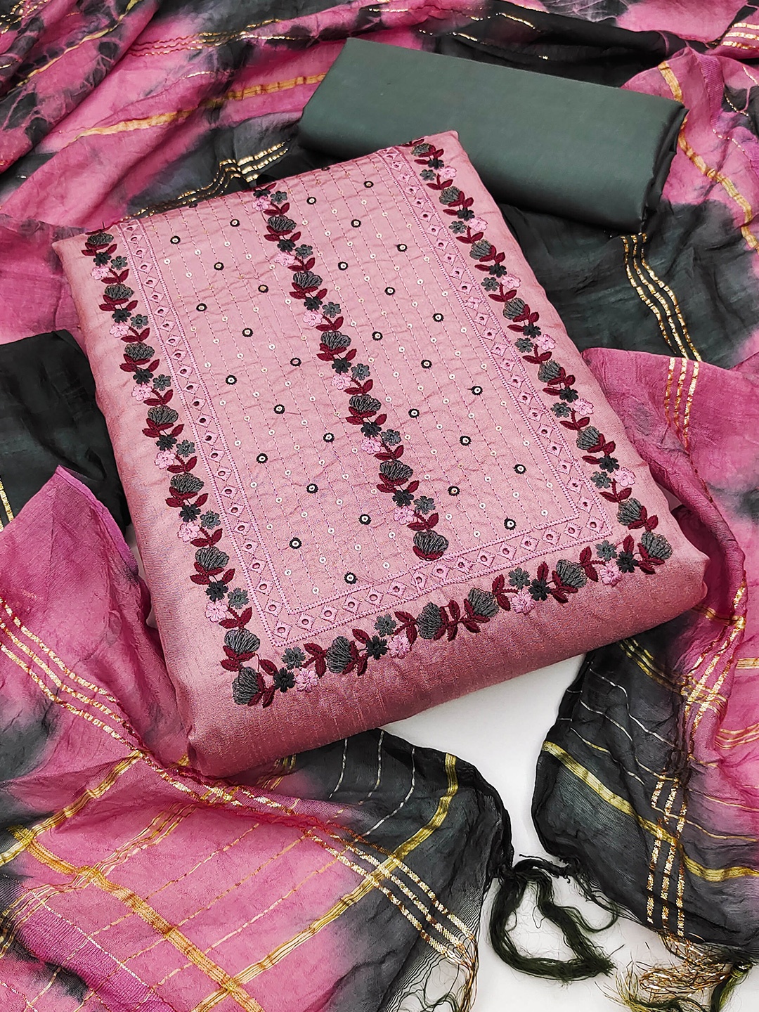 

KALINI Embroidered Unstitched Dress Material, Pink