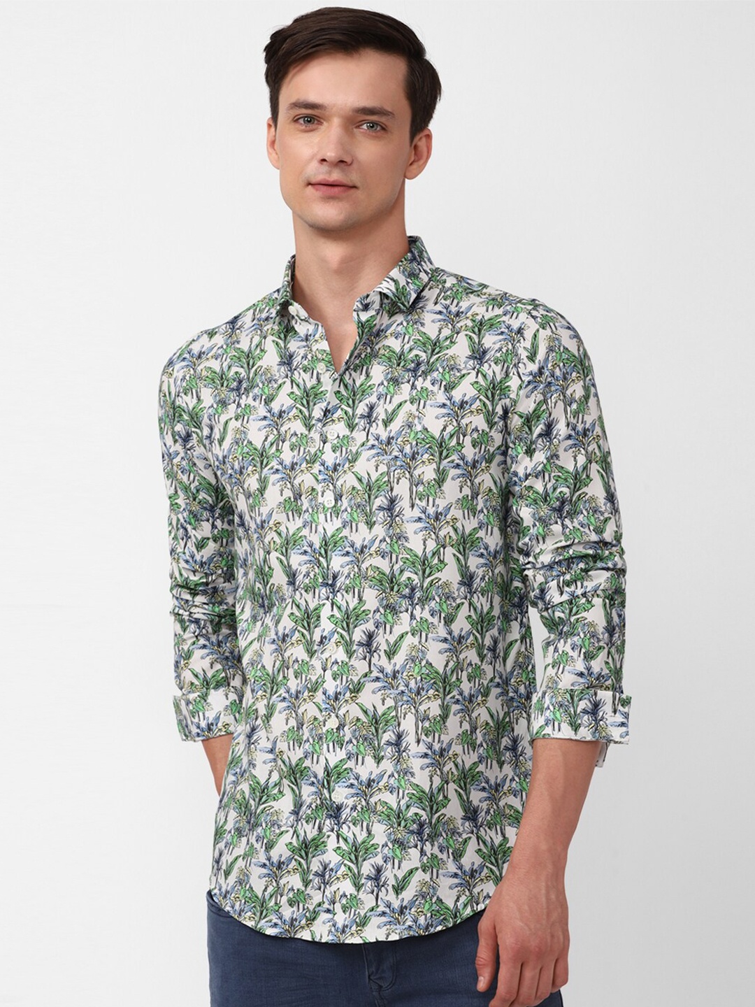 

SIMON CARTER LONDON Tropical Printed Slim Fit Pure Cotton Casual Shirt, Green