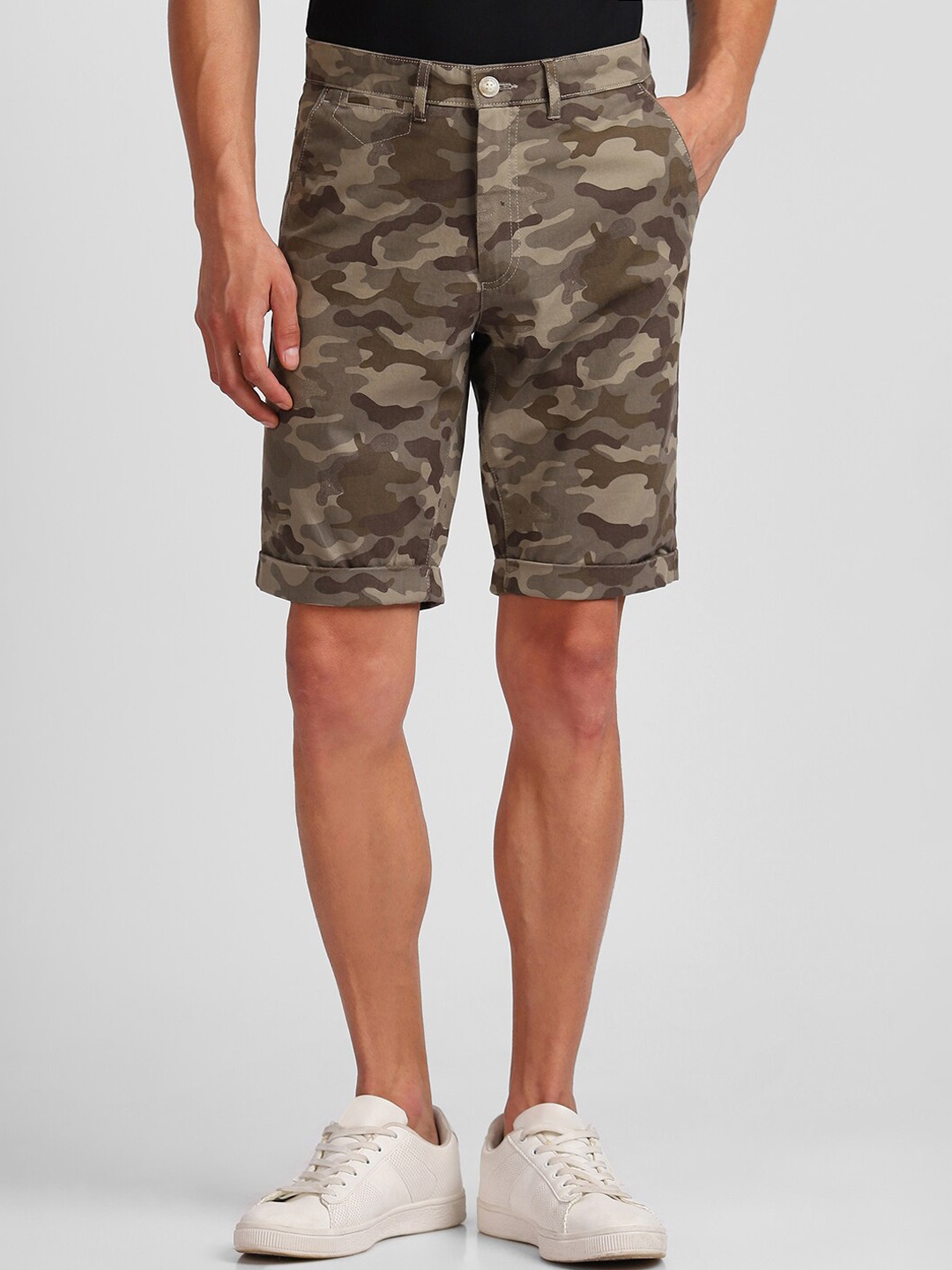 

Allen Solly Men Camouflage Printed Slim Fit Pure Cotton Shorts, Green