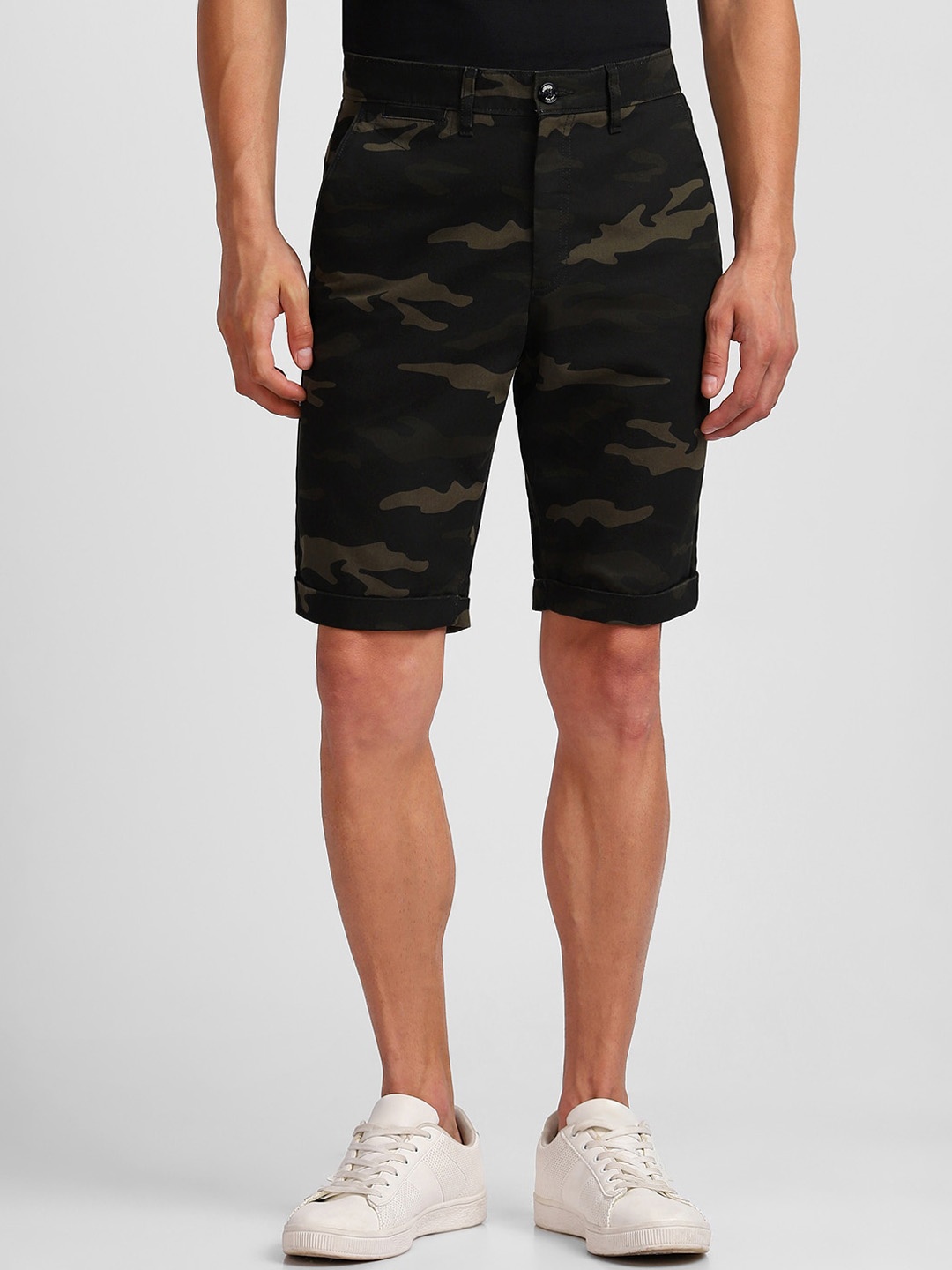 

Allen Solly Men Camouflage Printed Cotton Slim Fit Shorts, Green