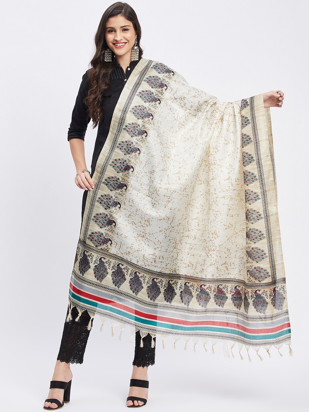 

Clora Creation Ethnic Motifs Printed Dupatta, Green