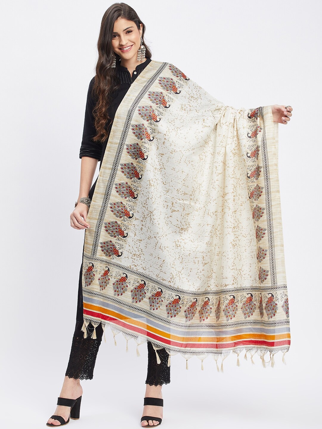 

Clora Creation Ethnic Motifs Motifs Printed Ikat Dupatta, White