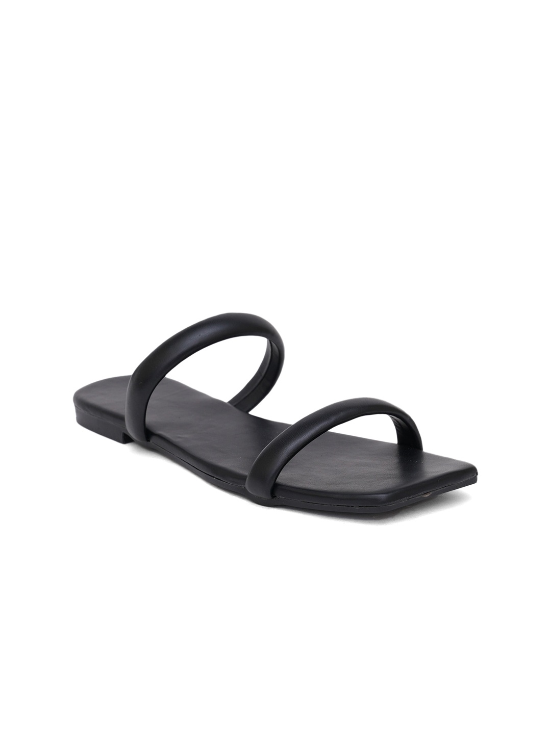 

HASTEN Double Strap Open Toe Flats, Black