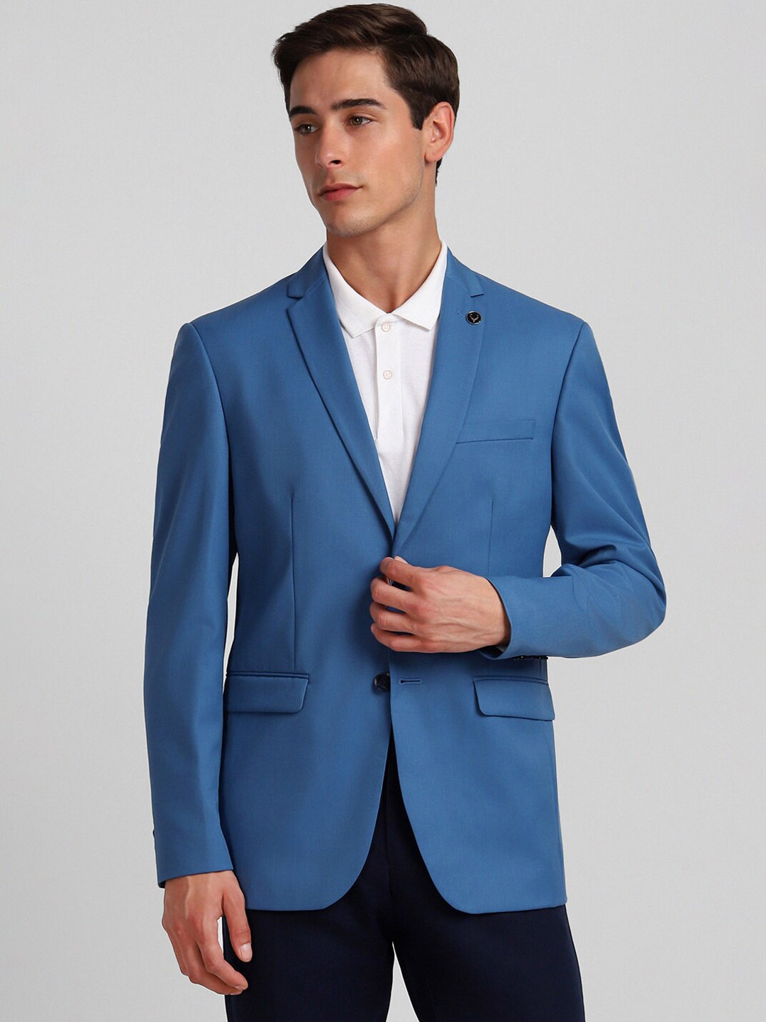 

Allen Solly Slim Fit Double-Breasted Formal Blazer, Blue