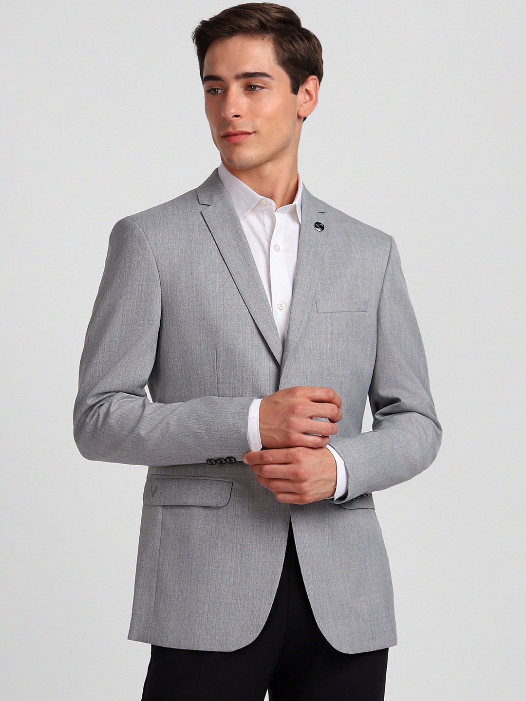 

Allen Solly Self Design Slim-Fit Single-Breasted Formal Blazer, Grey