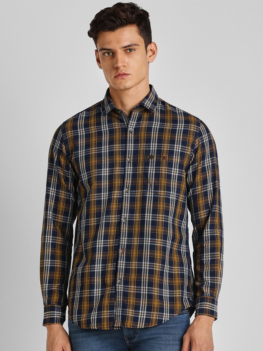 

Peter England Casuals Tartan Checked Pure Cotton Casual Shirt, Navy blue