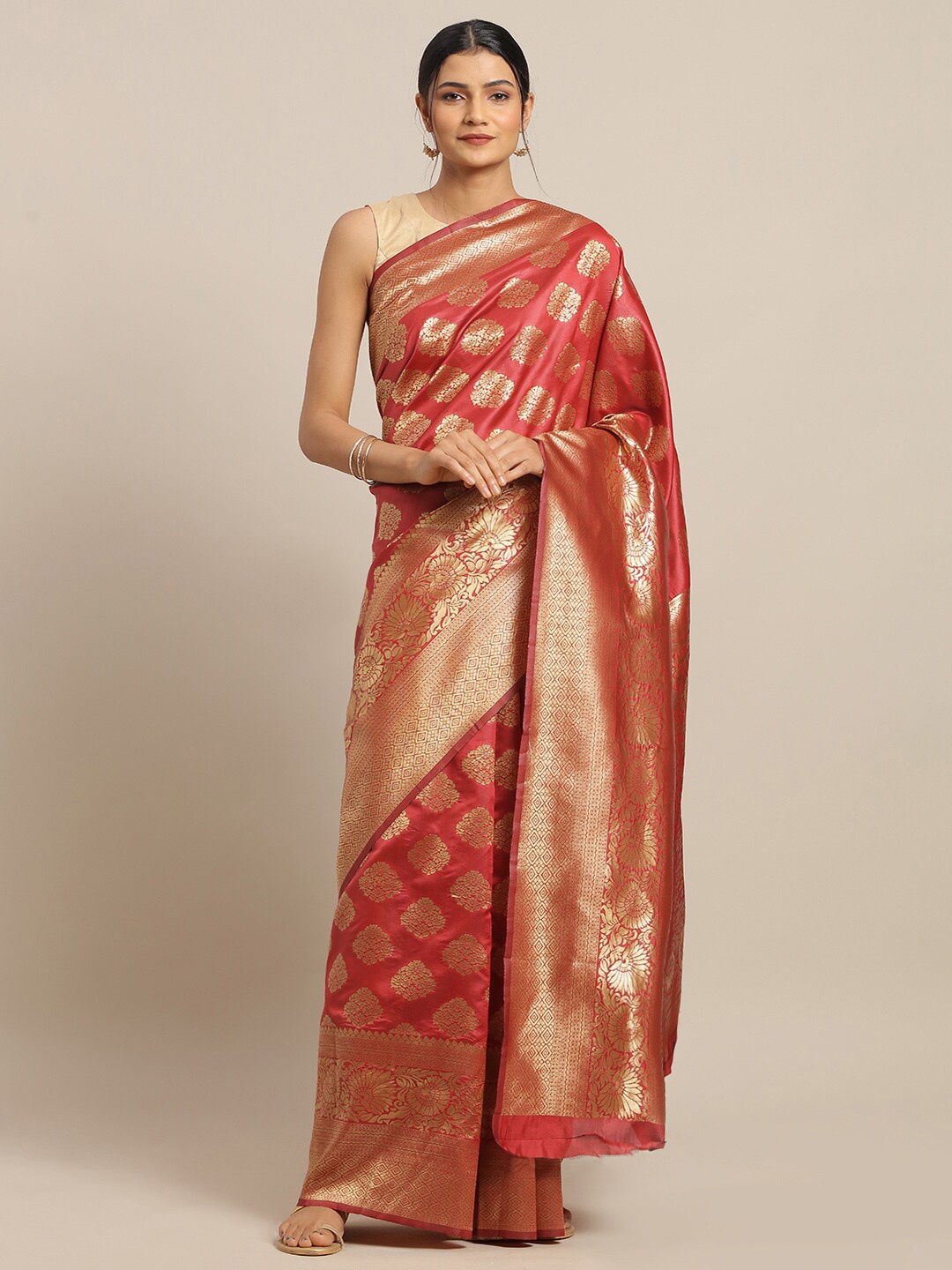 

KALINI Floral Woven Design Zari Banarasi Saree, Red