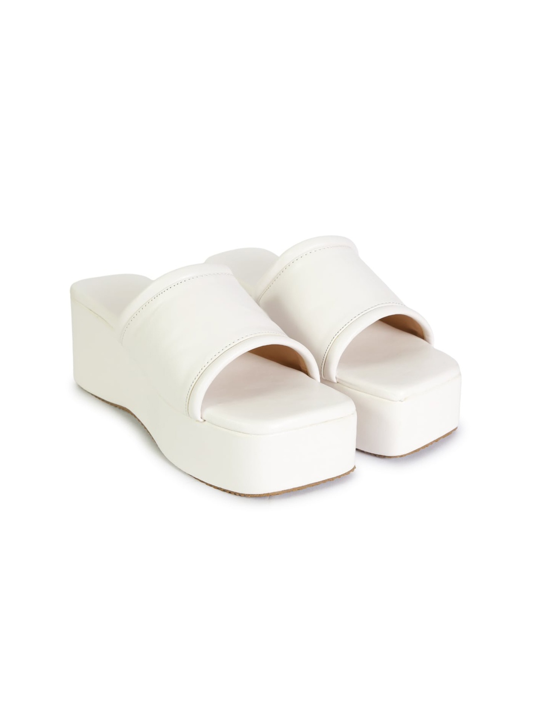 

HASTEN Open Toe Flatform Heels, White