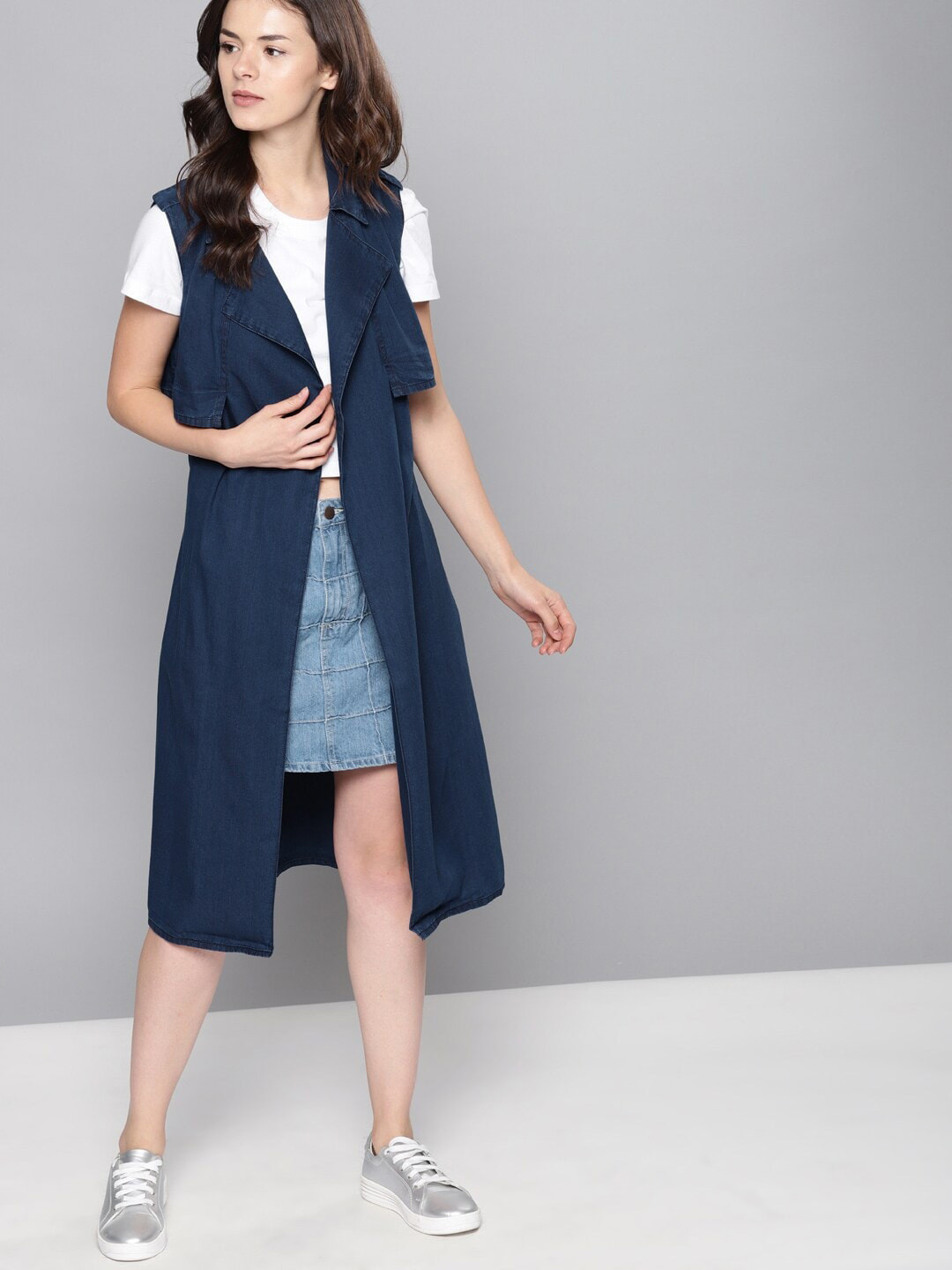 

Mast & Harbour Blue Denim Longline Wrap Coat