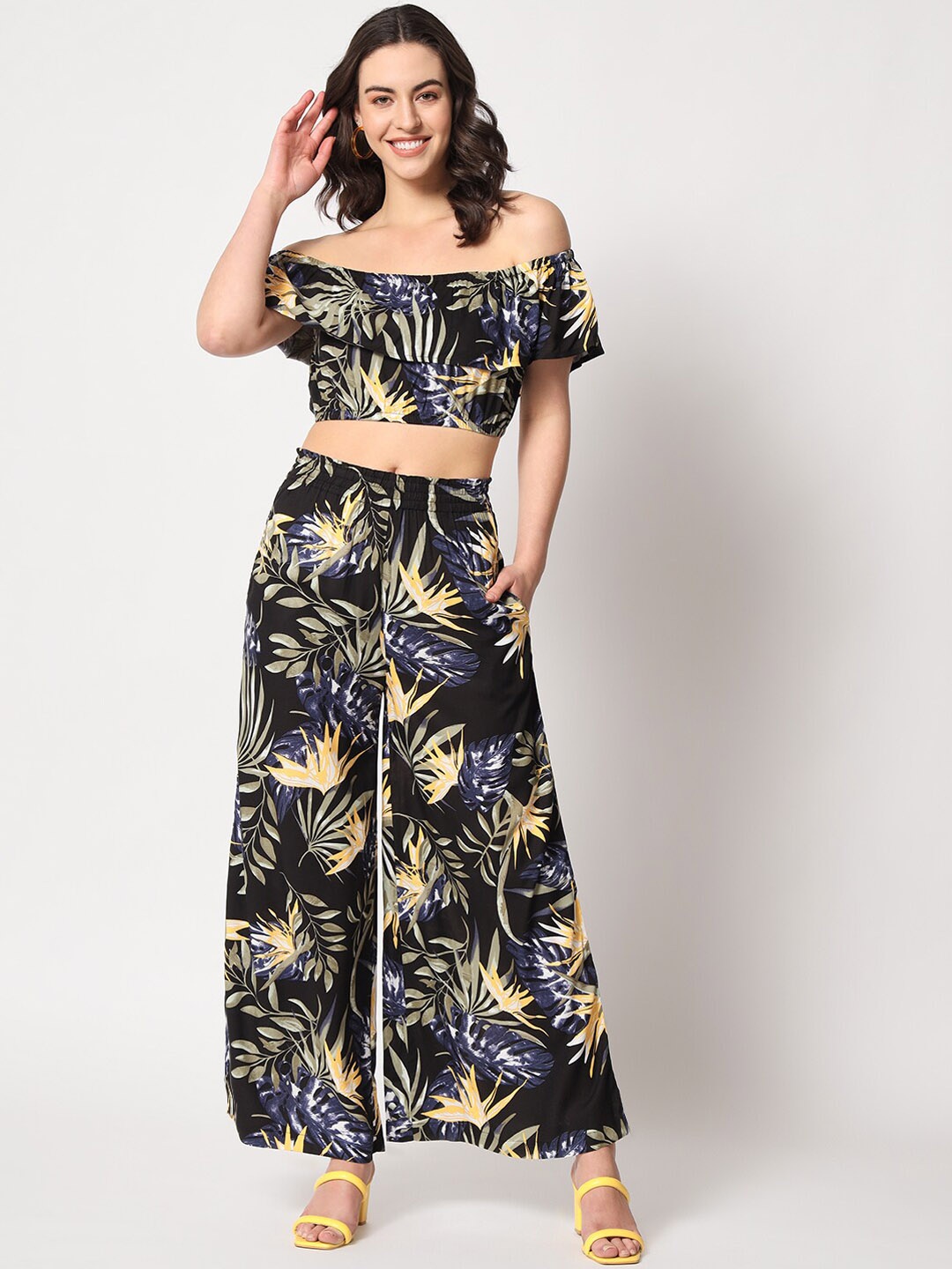 

COASTLAND Printed Top With Palazzo, Black