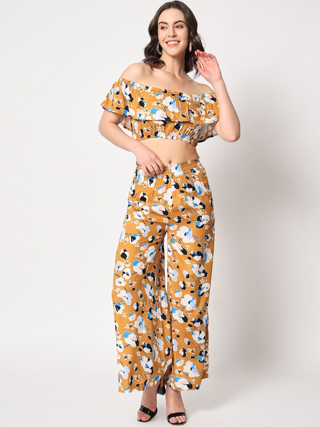 

COASTLAND Printed Top With Palazzo, Yellow