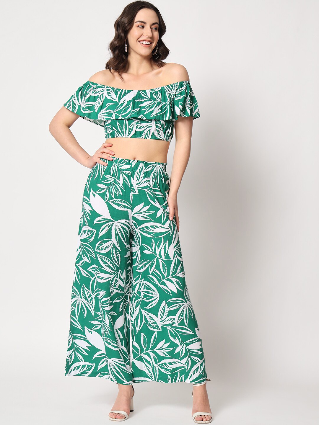 

COASTLAND Printed Top With Palazzo, Green