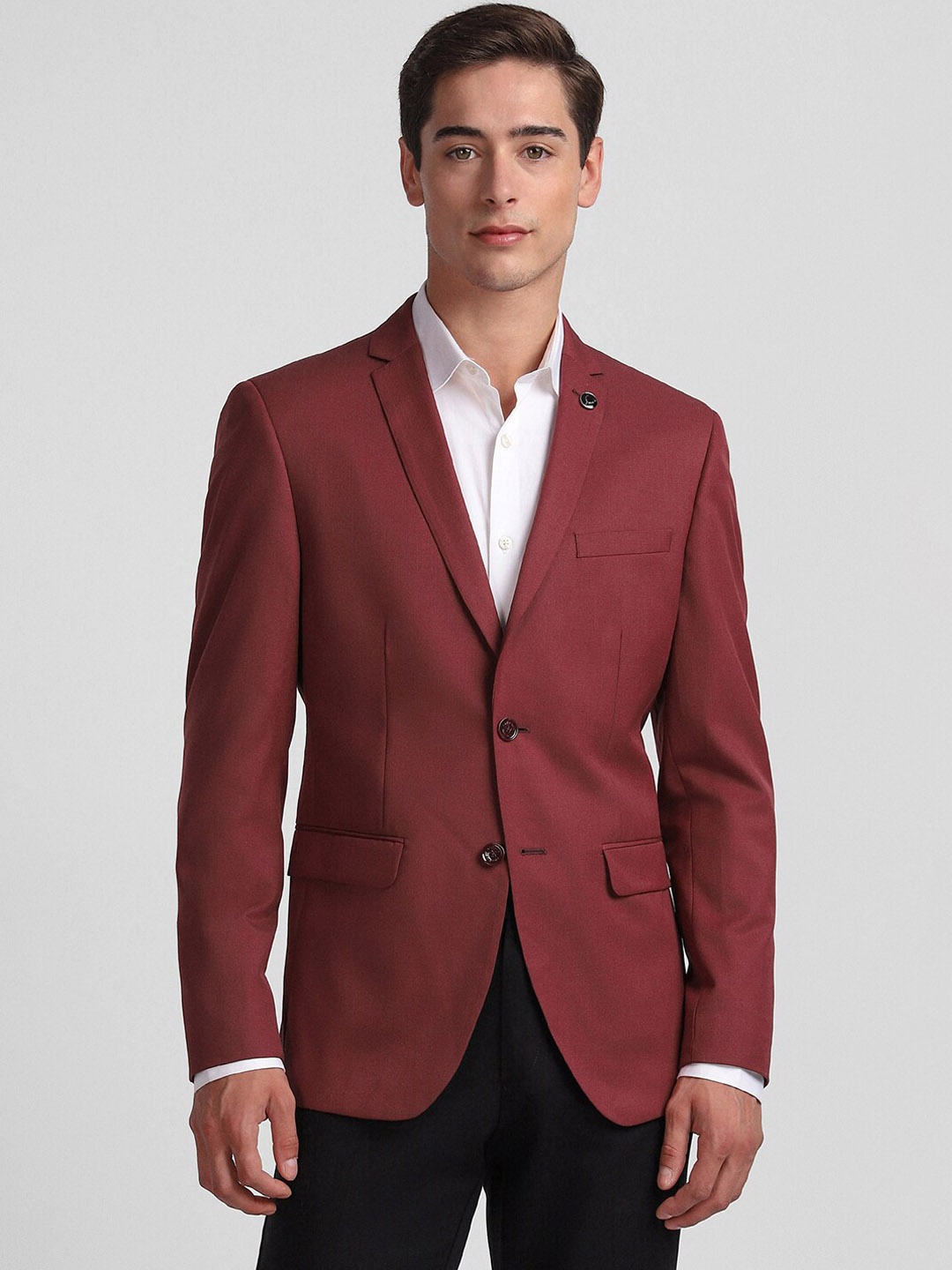

Allen Solly Slim-Fit Notched Lapel Single Breasted Formal Blazer, Maroon