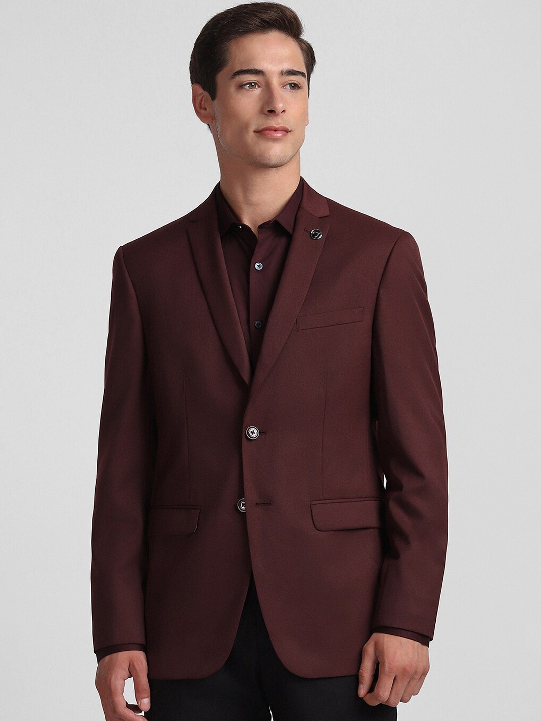 

Allen Solly Slim-Fit Notched Lapel Single Breasted Formal Blazer, Brown