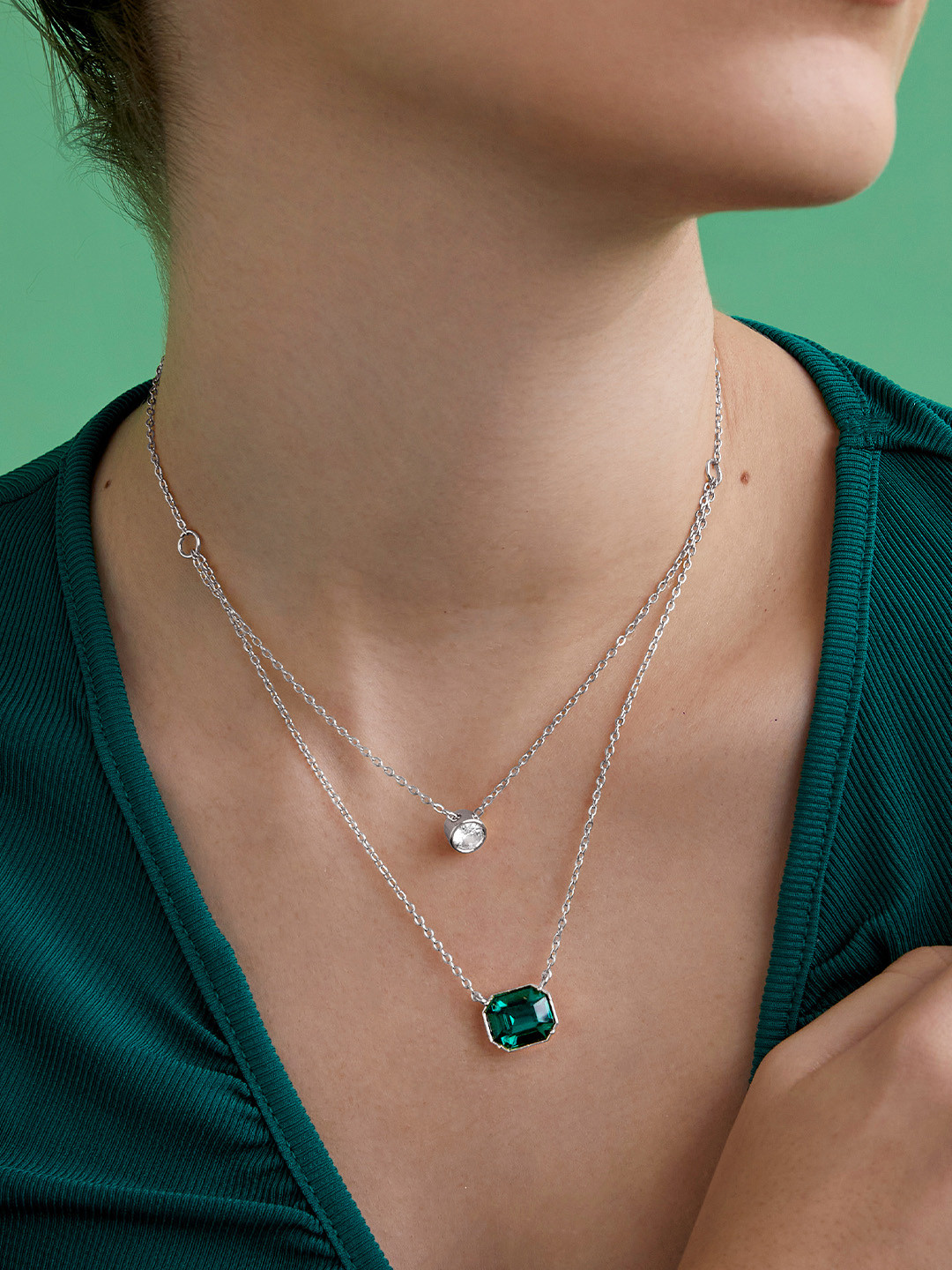 

AIKA BY MINUTIAE Silver-Plated Layered Crystal Necklace