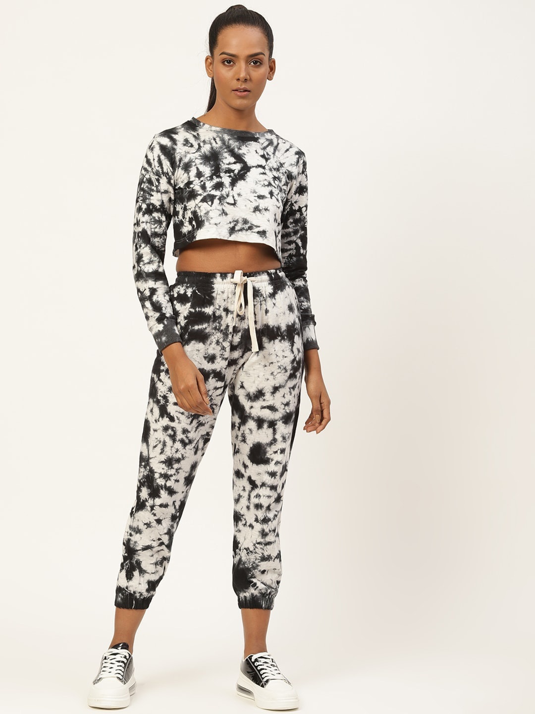 

BAESD Tie & Dye Pure Cotton Crop Sweatshirt With Joggers, Black
