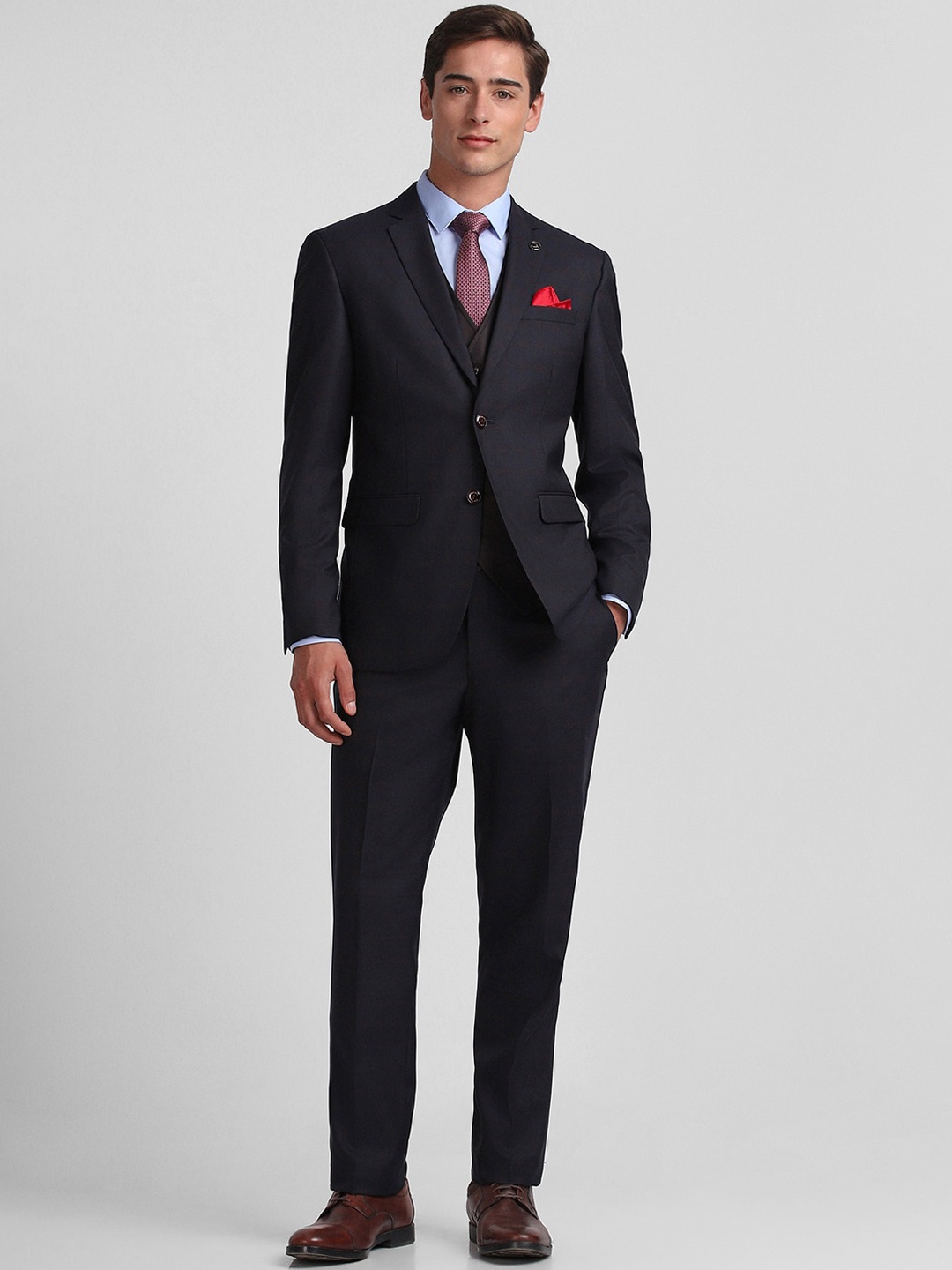 

Allen Solly Slim-Fit Single-Breasted Two-Piece Formal Suit, Navy blue