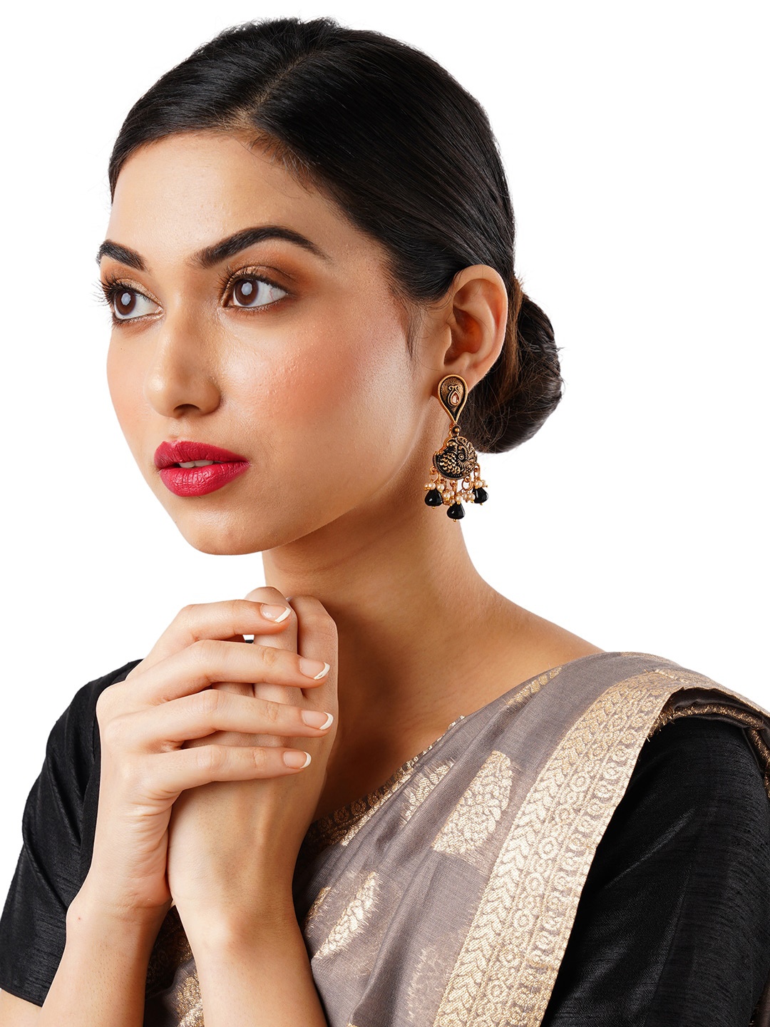 

Anouk Black Gold-Plated Stones And Beads Studded Drop Earrings