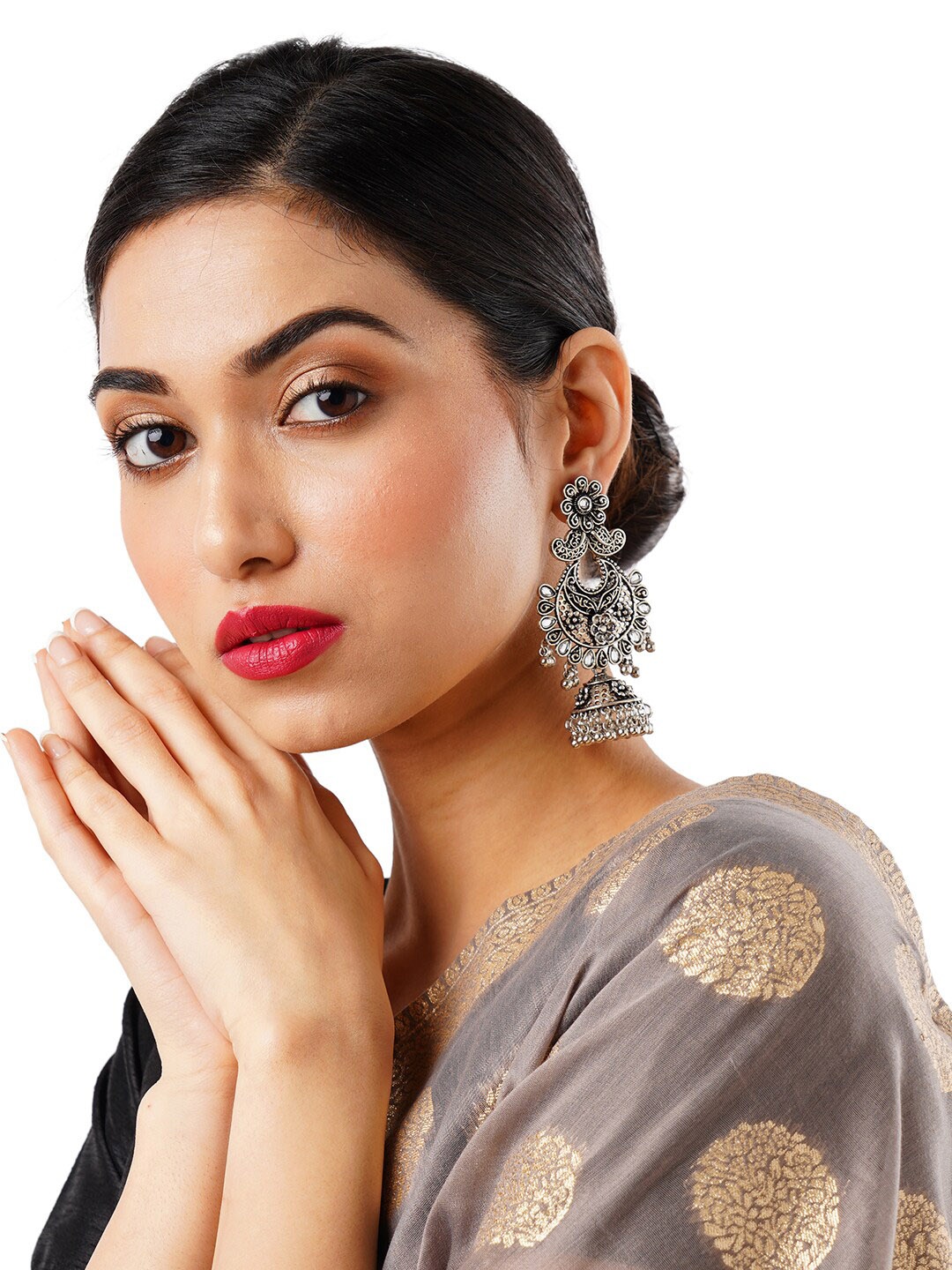 

Anouk Gold-Plated Oxidised Dome Shaped Jhumkas