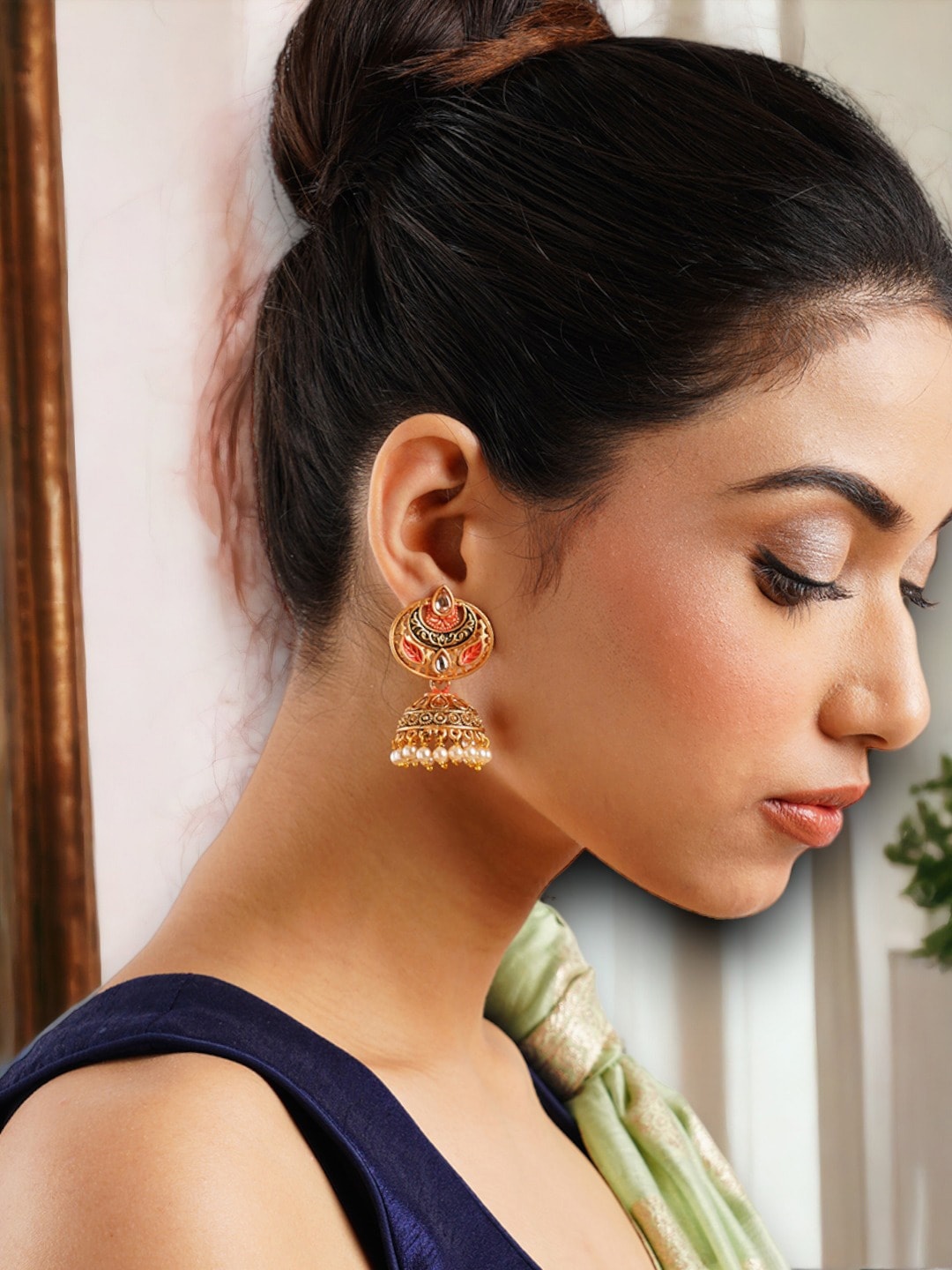 

Anouk Gold-Toned Contemporary Beaded Jhumkas