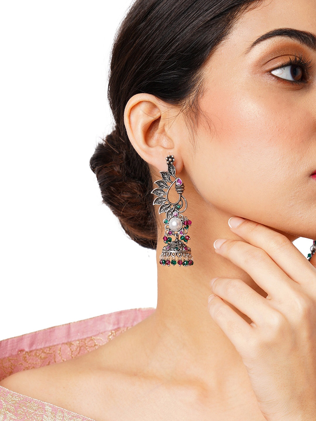 

Anouk Silver-Plated Dome Shaped Jhumkas Earrings