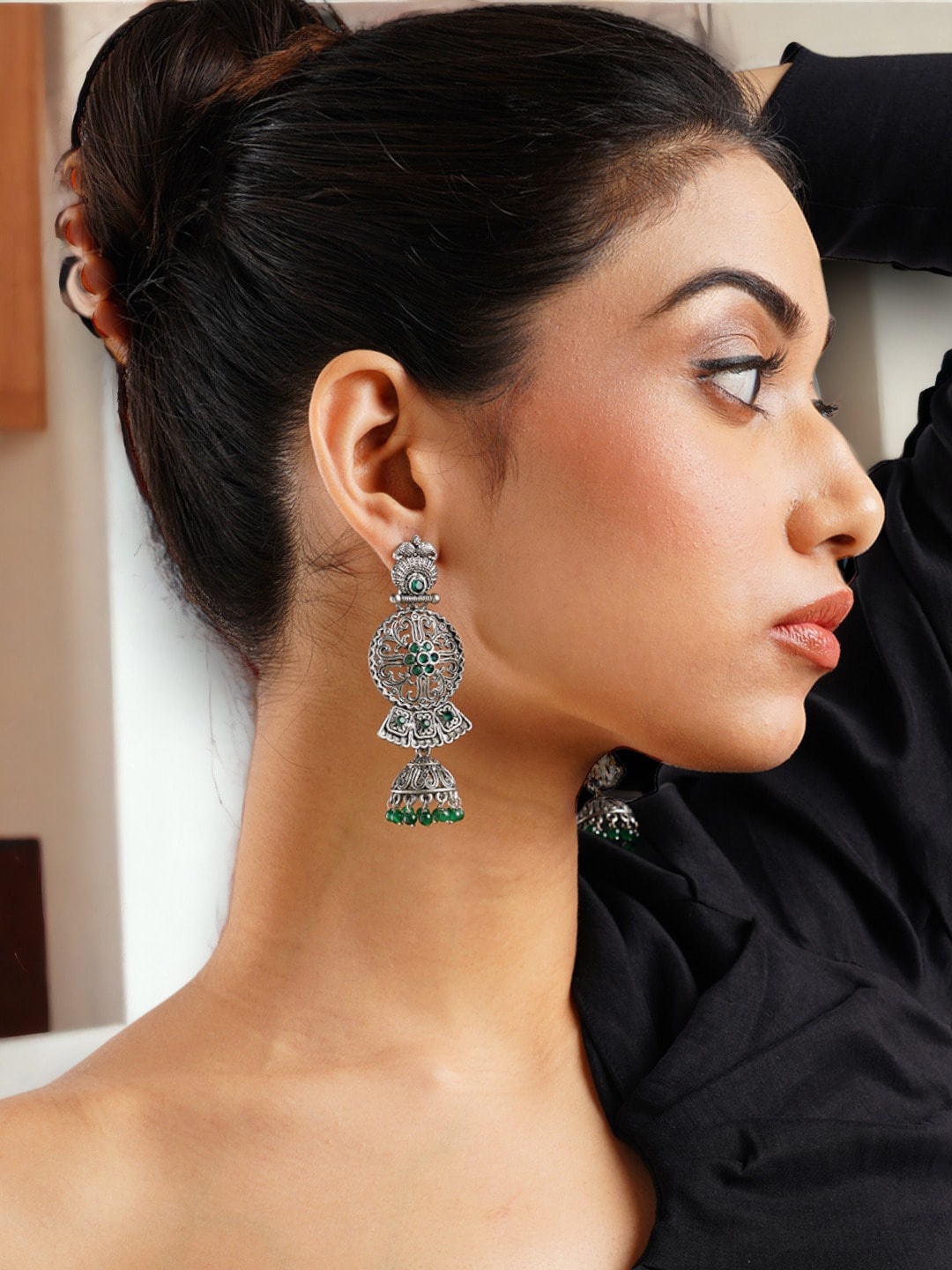 

Anouk Silver-Plated Green Contemporary Drop Earrings