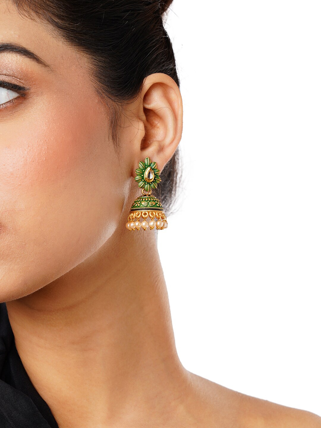 

Anouk Green Gold-Plated Contemporary Jhumkas Earrings