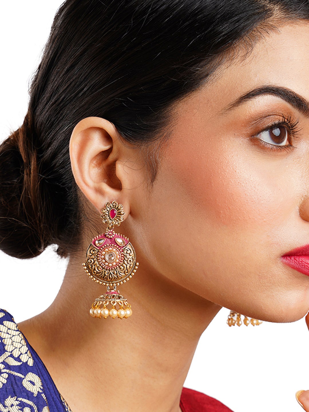 

Anouk Gold-Toned & Red Gold-Plated Classic Jhumkas