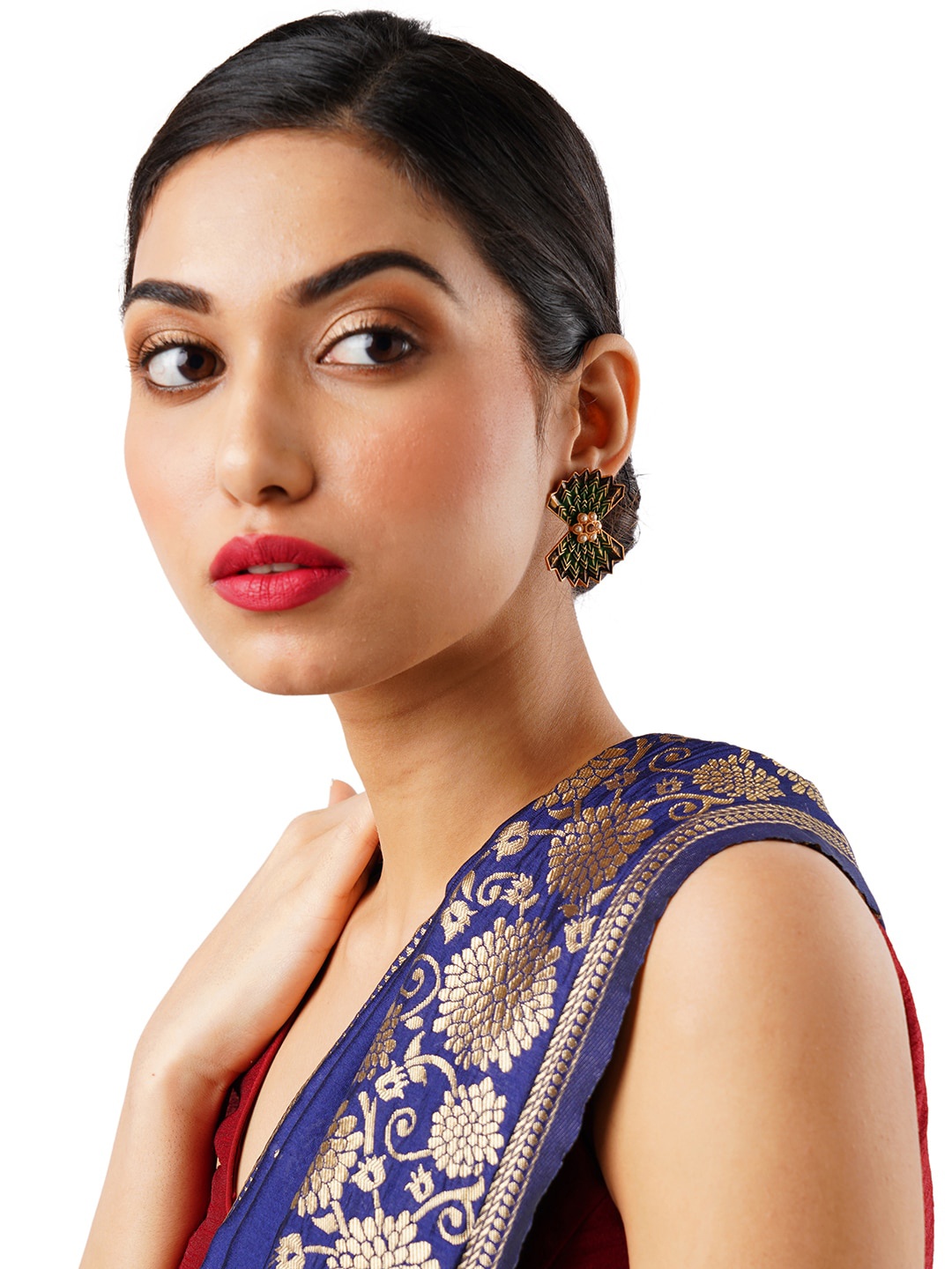 

Anouk Gold-Plated & Green Artificial Stones & Beads Classic Drop Earrings