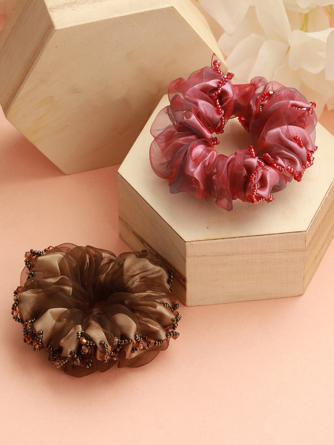 

Jazz and Sizzle Set of 2 Embellished Ponytail Holders, Brown