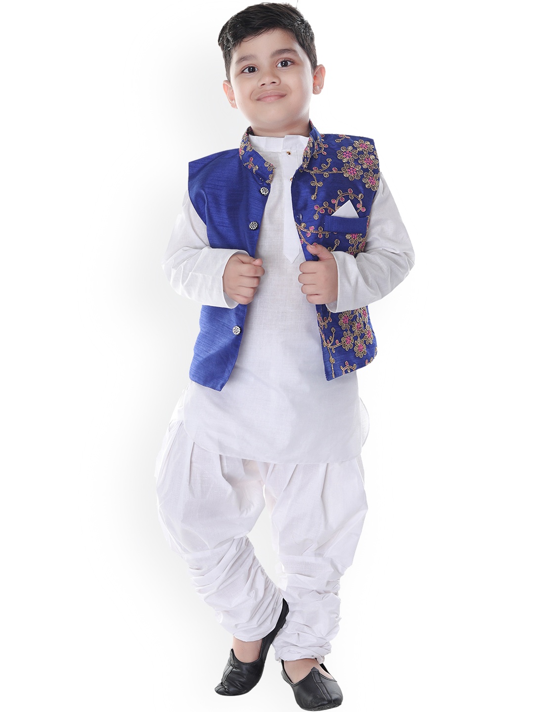 

BAESD Boys Band Collar Kurta with Dhoti Pants & Nehru Jacket, White