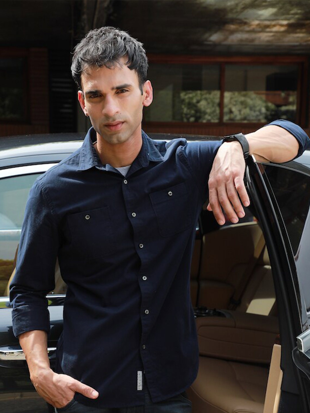 

POE Men Blue Smart Slim Fit Opaque Casual Shirt