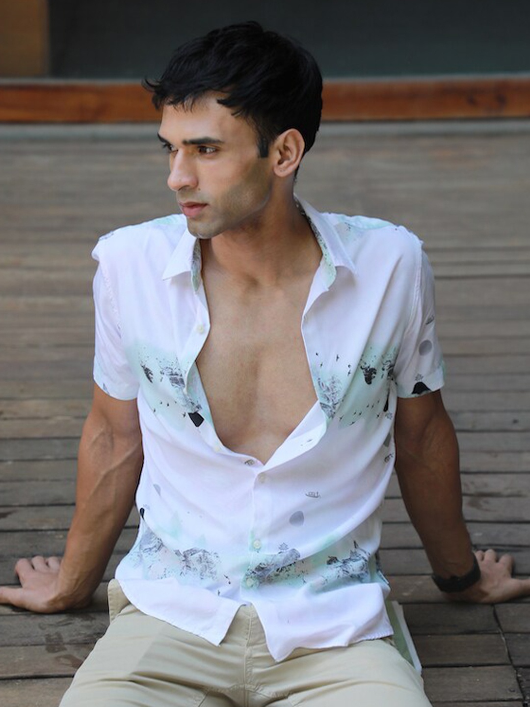 

POE Smart Slim Fit Floral Printed Casual Shirt, Green