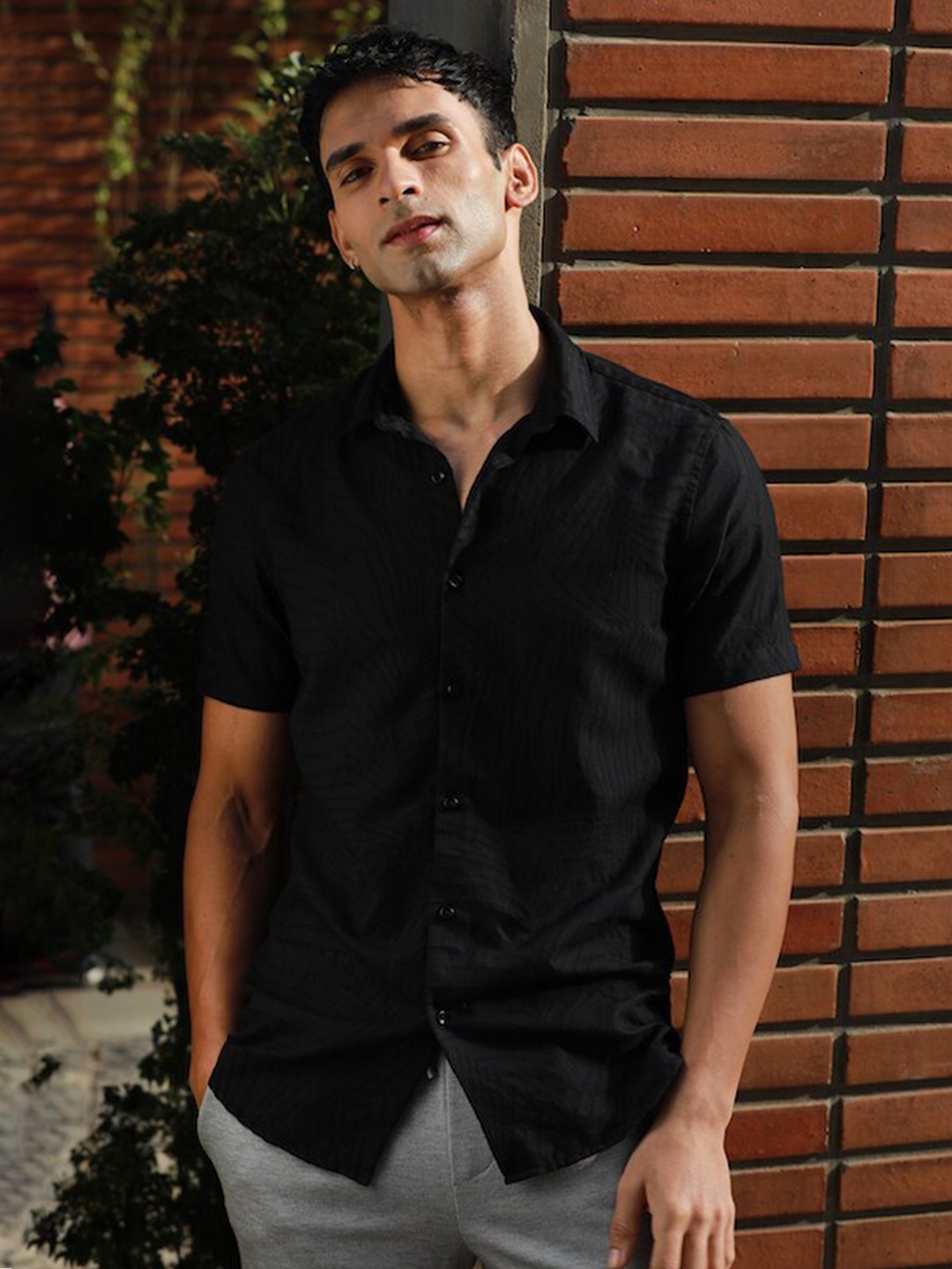 

POE Smart Slim Fit Opaque Pure Cotton Casual Shirt, Black