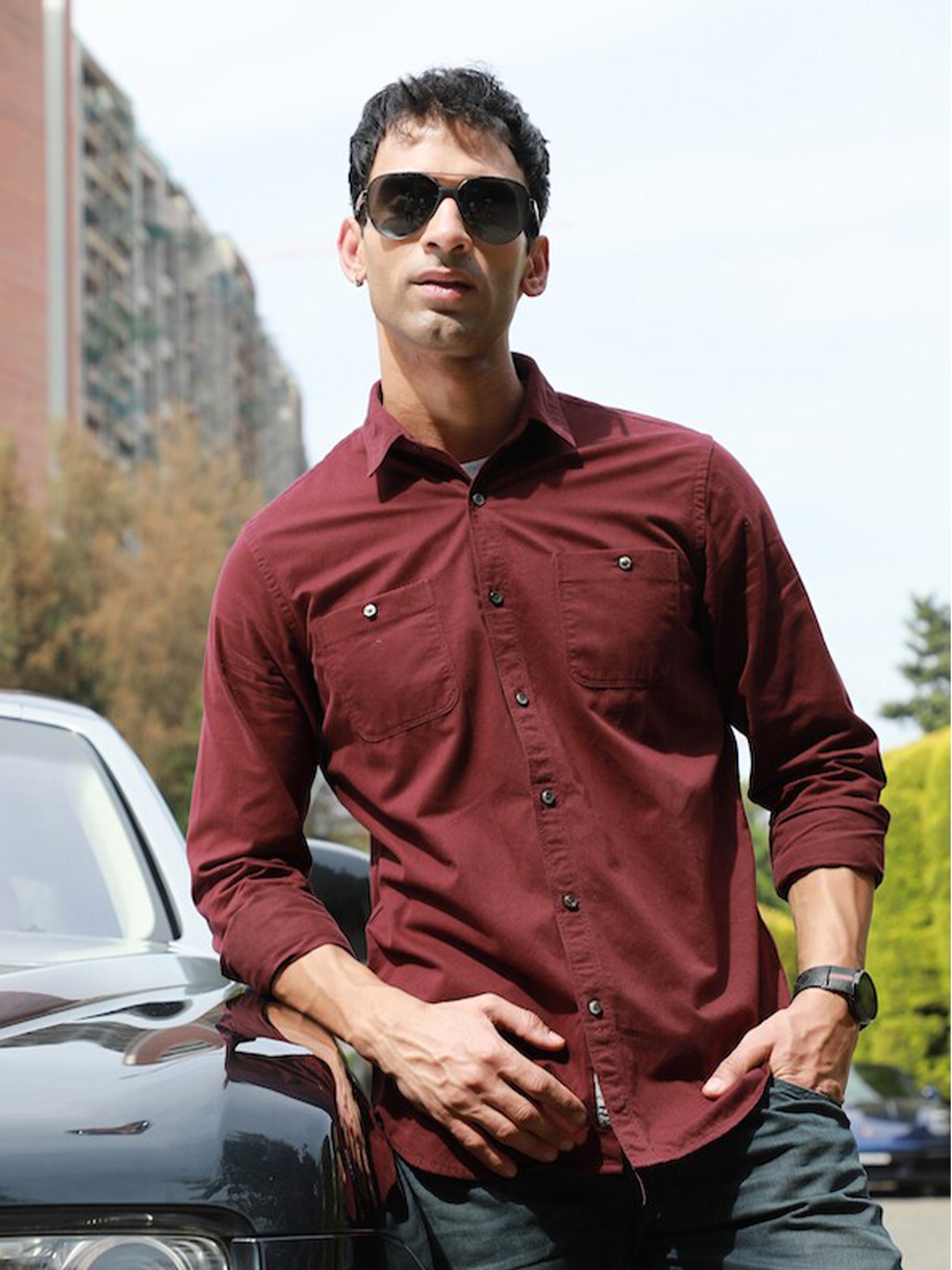 

POE Smart Slim Fit Pure Cotton Casual Shirt, Maroon