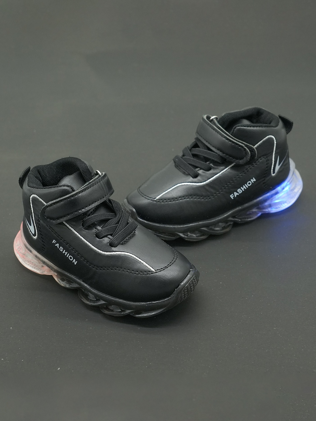 

FEETWELL SHOES Kids LED Velcro Sneakers, Black