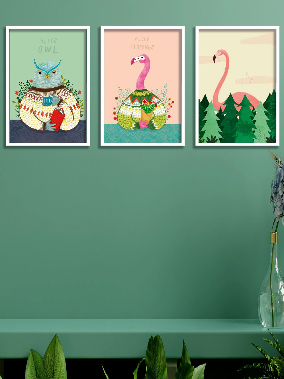 

SAF Peach colored & Green 3 Pieces High Definition Waterproof Painting Wall Art